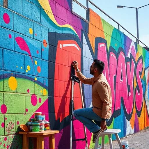 Artistas callejeros pintando un mural colorido