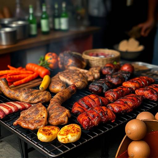 Asado argentino tradicional con diferentes cortes de carne