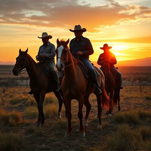 Paisaje rural argentino con gauchos a caballo