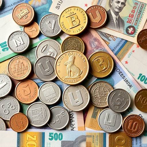 Variedad de monedas argentinas y billetes