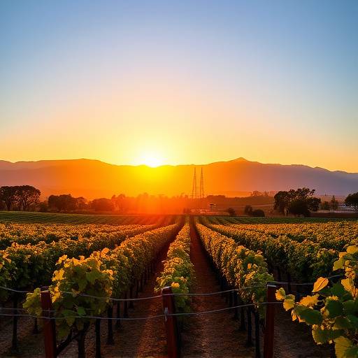 Vi&radic;&plusmn;edos en Mendoza al atardecer, con la Cordillera de los Andes de fondo