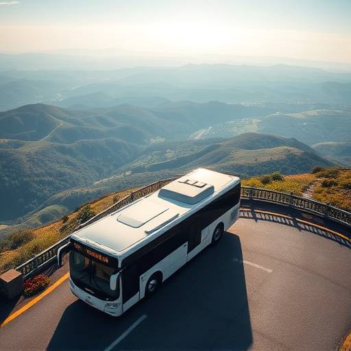 Vista a&radic;&copy;rea de un bus moderno circulando por una carretera esc&radic;&copy;nica