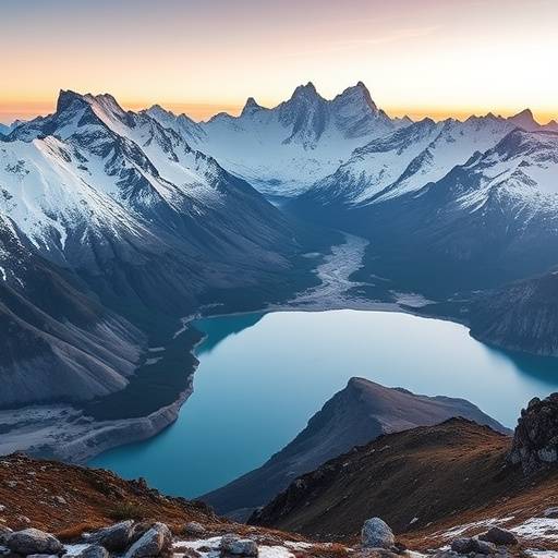 Vista panor&radic;&deg;mica de El Chalt&radic;&copy;n con picos nevados y un lago cristalino